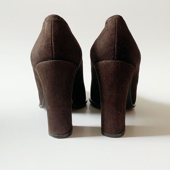 Vintage 90s designer brown Suede chunk heels - Picture 3 of 7